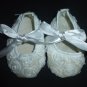 Baby Girl White Floral Rose Embellished Ballerina Ballet Flats Crib Shoes 6-12 M