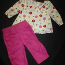 Old Navy Baby Girl White Long Sleeve Floral Tunic Top Pink Pants Outfit 3-6 M