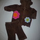 Carter's Baby Girl Brown Velour Hooded Sweater & Pants Outfit 3 Months