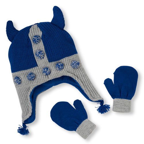 NWT The Children's Place Baby Boys Viking Pom Pom Hat And Mittens Set 6-12 M