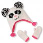 NWT The Childrens Place Girl Shimmery Panda Knitted Hat Mittens Set 6-12 M 2T 3T