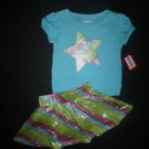 NWT Kidgets Baby Girl Turquoise Star Shirt Rainbow Shimmer Skirt Outfit 18 M