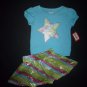 NWT Kidgets Baby Girl Turquoise Star Shirt Rainbow Shimmer Skirt Outfit 18 M