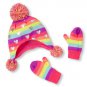 NWT The Childrens Place Girl Rainbow Striped Hearts Hat Mittens Set 6-12 12-24 M
