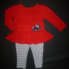 Fisher Price Baby Girl Red Kitty Cat Ruffle Tunic Plaid Leggins Outfit 18 Months