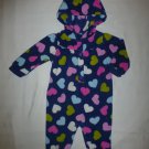 Carter's Baby Girls Blue Hooded Heart Fleece Romper Sleeper 6 Months Valentines