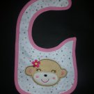 NEW Carter's Pink Monkey Baby Girl Water Resistant Teething Drool Bib