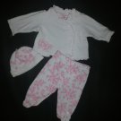 Little Me Baby Girls White Kimono Shirt Pink Floral Footed Pants Hat Outfit 3 M