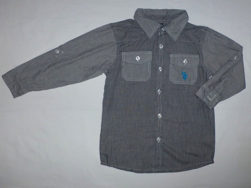 US Polo Assn. Boys Gray Plaid Long Sleeve Button Down Shirt 4T