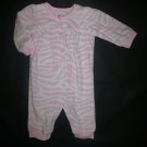 Carter's Baby Girl Pink Zebra Striped Fleece Romper Sleeper 3 Months