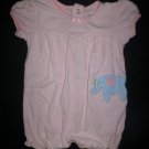 Carter's Baby Girl Pink Elephant Short Sleeve Striped Romper Sunsuit 12 Months