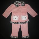 Young Hearts Baby Girl Pink Cat Animal Print Faux Fur Fleece Outfit 18 Months