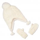 NWT The Childrens Place Girls White Shimmery Cable-Knit Hat Mittens 6-12 12-24 M