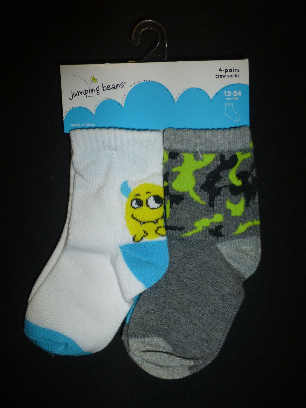 NWT Jumping Beans Boys Monster Crew Socks 4-Pack 12-24 Months