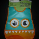 NWT Baby Studio EVA Plastic Waterproof Green Monster Pocket Feeding Bib