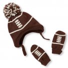 NWT The Children's Place Baby Boy Pom Pom Football Knitted Hat Mittens Set 0-6 M