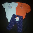 Gerber Baby Girl Blue Floral Bodysuit Pants & Hat Outfit Set 12 Months