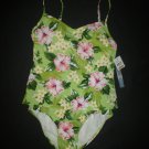 NWT Jantzen Women's Green Tropical Floral One Piece Bathing Trim Swim Suit Sz 12