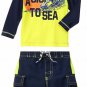 GYMBOREE Sea Long Sleeve Rash Guard Shirt Neon Swim Trunks Board Shorts 12-18 M