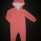 Carter's Baby Girls Coral Pink Bear Hooded Polka Dot Fleece Romper Sleeper 18 M