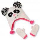NWT The Children's Place Girls Shimmery Panda Knitted Hat Mittens Set 12-24 M