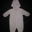Carter's Baby Girl Pink Zebra Striped Hooded Fleece Romper Sleeper 3 Months