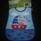 NWT Baby Studio EVA Plastic Waterproof Blue Sail Boat Pocket Feeding Bib