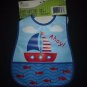NWT Baby Studio EVA Plastic Waterproof Blue Sail Boat Pocket Feeding Bib
