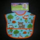 NWT Babies 2 Grow EVA Plastic Waterproof Blue Forest Animals Pocket Baby Bib