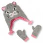 NWT The Children's Place Girls Gray Shimmery Kitty Cat Hat Mittens Set 6-12 M