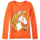 NWT The Childrens Place Unicorn Girls Long Sleeve Orange Halloween Shirt