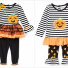 NWT Nannette Jack-o-Lantern Pumpkin Ruffle Tunic Leggings Girls Halloween Outfit