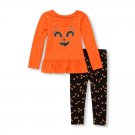 NWT The Childrens Place Girls Halloween Ruffle Shirt Candy Corn Leggings Outfit