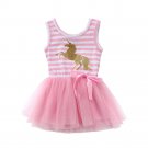 NWT Girls Gold Glitter Unicorn Pink Striped Sleevless Tutu Dress 2T 3T 4T 5T