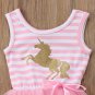 NWT Girls Gold Glitter Unicorn Pink Striped Sleevless Tutu Dress 2T 3T 4T 5T