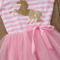 NWT Girls Gold Glitter Unicorn Pink Striped Sleevless Tutu Dress 2T 3T 4T 5T