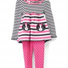 NWT Nannette Kitty Cat Pink Striped Tunic & Leggings Girls Outfit Set