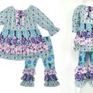 NEW Boutique Girls Blue Floral Ruffle Tunic Dress Leggings Outfit Set