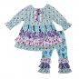 NEW Boutique Girls Blue Floral Ruffle Tunic Dress Leggings Outfit Set