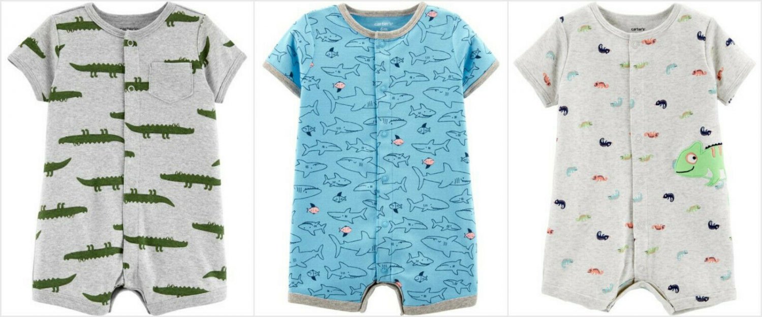 NWT Carters Sharks Lizard Alligator Baby Boys Short Sleeve Romper Jumpsuit