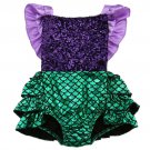 NWT Baby Girl Mermaid Sequin Purple Shimmer Green Ruffle Romper Jumpsuit Outfit