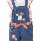 NWT Nannette Girls Bird Blue Shortalls Overalls Shirt Outfit Set 2T 3T 4T 5 6