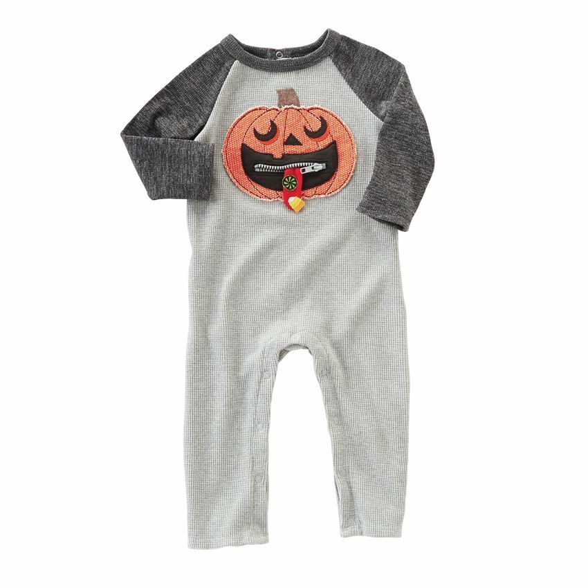 NWT Mud Pie Pumpkin Zipper Mouth Baby Boys Halloween Romper Jumpsuit Outfit