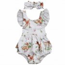 NEW Disney Bambi Baby Girls White Ruffle Romper Bodysuit & Headband Outfit Set