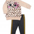 NWT Nannette Girls Leopard Kitty Cat Sweatshirt & Pants Outfit Set