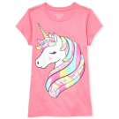 NWT The Childrens Place Unicorn Rainbow Sparkle Pink Girls Short Sleeve Shirt