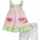 NWT Nannette Girls Watermelon Pink Seersucker Swing Top Tunic Shorts Outfit Set