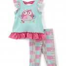 NWT Nannette Turquoise Owl Tunic & Leggings Girls Outfit Set 2T 3T 4T 5 6