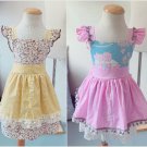 NEW Boutique Yellow  Plaid Blue Floral Girls Sleeveless Ruffle Apron Dress