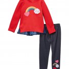 NWT Nannette Girls RaInbow Red Long Sleeve Shirt Blue Leggings Outfit Set
